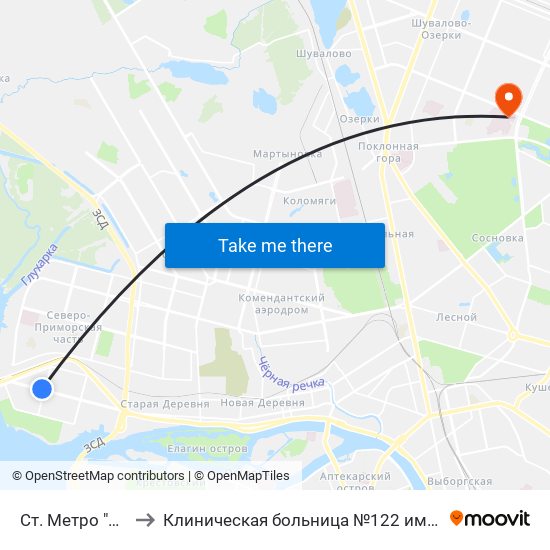 Ст. Метро "Беговая" to Клиническая больница №122 имени Л.Г. Соколова map
