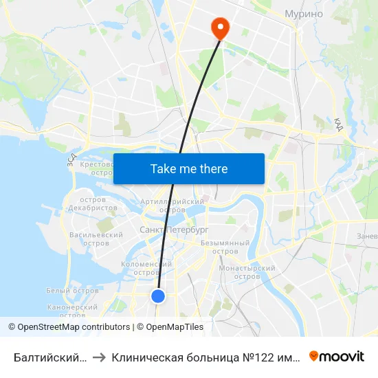 Балтийский Вокзал to Клиническая больница №122 имени Л.Г. Соколова map