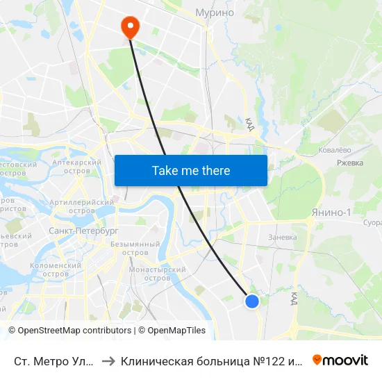 Ст. Метро Ул.Дыбенко to Клиническая больница №122 имени Л.Г. Соколова map
