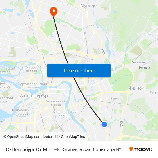 С.-Петербург  Ст.Метро Ул.Дыбенко to Клиническая больница №122 имени Л.Г. Соколова map