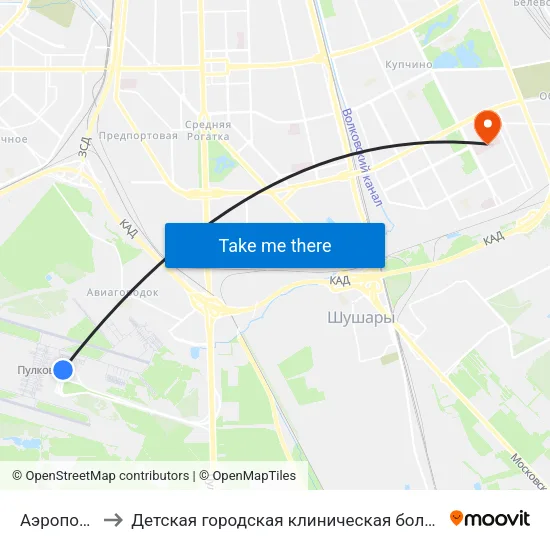 Аэропорт Пулково 1 to Детская городская клиническая больница №5 имени Нила Фёдоровича Филатова map