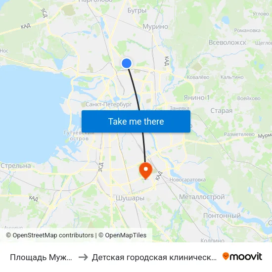 Площадь Мужества (Ploschad' Muzhestva) to Детская городская клиническая больница №5 имени Нила Фёдоровича Филатова map
