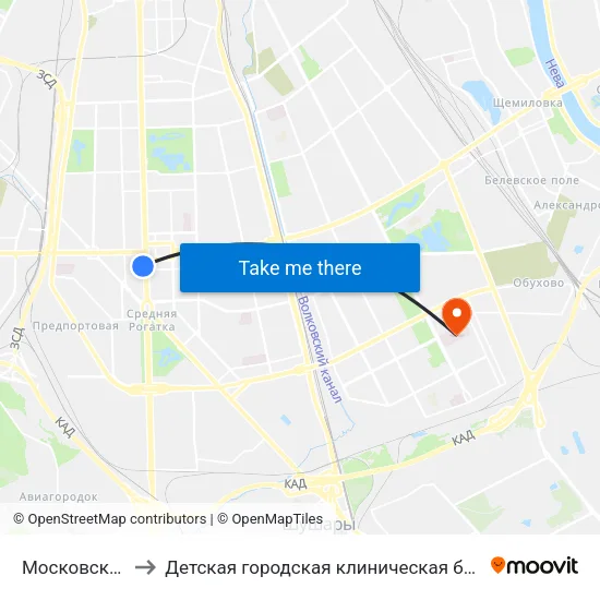 Московская (Moskovskaya) to Детская городская клиническая больница №5 имени Нила Фёдоровича Филатова map