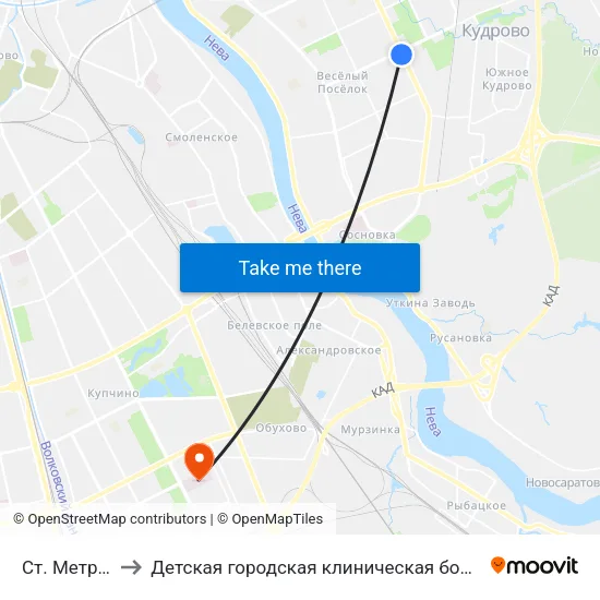 Ст. Метро Ул.Дыбенко to Детская городская клиническая больница №5 имени Нила Фёдоровича Филатова map