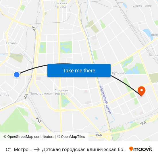 Ст. Метро Ленинский Пр. to Детская городская клиническая больница №5 имени Нила Фёдоровича Филатова map