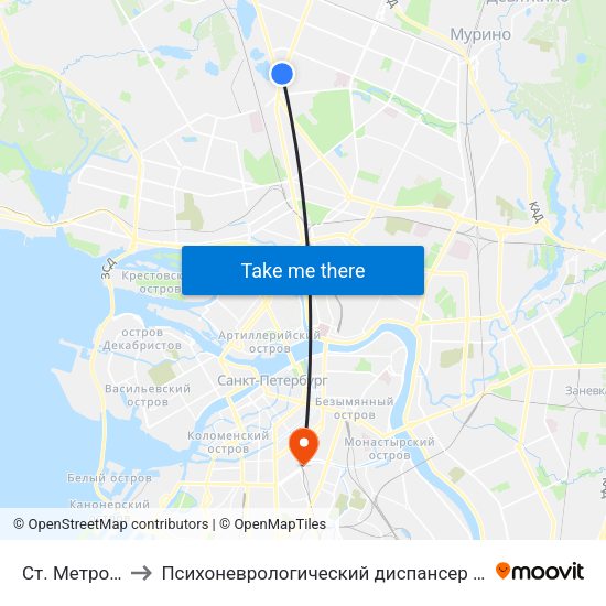 Ст. Метро Озерки to Психоневрологический диспансер Фрунзенского района map