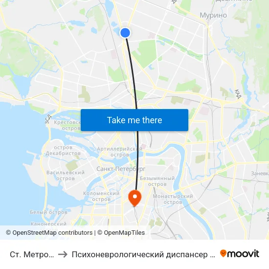 Ст. Метро Озерки to Психоневрологический диспансер Фрунзенского района map