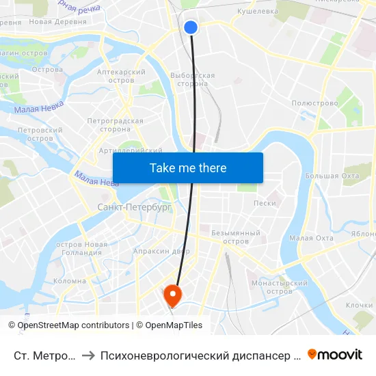 Ст. Метро Лесная to Психоневрологический диспансер Фрунзенского района map