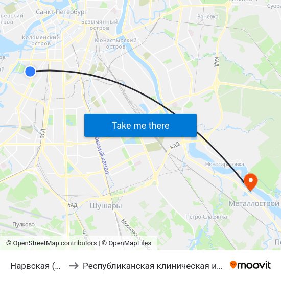 Нарвская (Narvskaya) to Республиканская клиническая инфекционная больница map