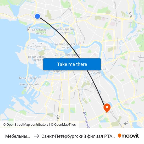 Мебельный Проезд to Санкт-Петербургский филиал РТА имени В.Б. Бобкова map