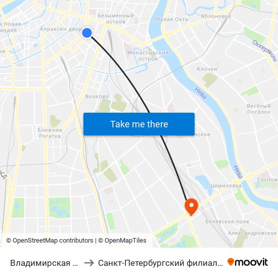 Владимирская (Vladimirskaya) to Санкт-Петербургский филиал РТА имени В.Б. Бобкова map