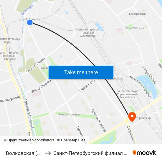 Волковская (Volkovskaya) to Санкт-Петербургский филиал РТА имени В.Б. Бобкова map