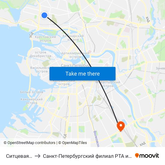 Ситцевая улица to Санкт-Петербургский филиал РТА имени В.Б. Бобкова map