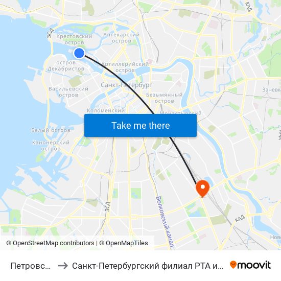 Петровская пл. to Санкт-Петербургский филиал РТА имени В.Б. Бобкова map