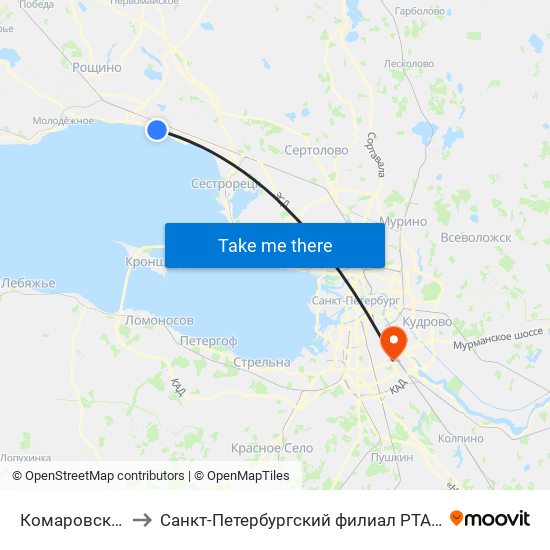 Комаровский Берег to Санкт-Петербургский филиал РТА имени В.Б. Бобкова map