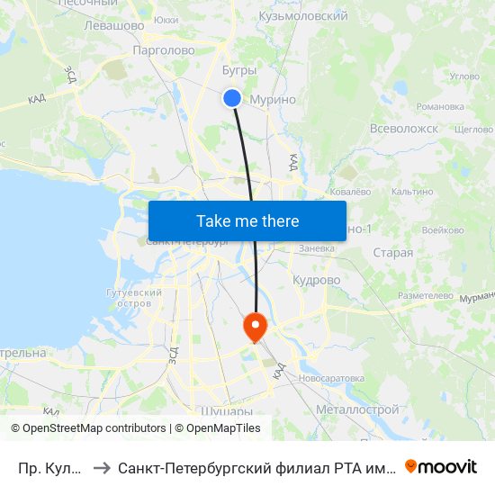 Пр. Культуры to Санкт-Петербургский филиал РТА имени В.Б. Бобкова map