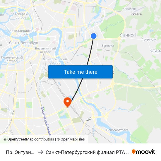 Пр. Энтузиастов30 to Санкт-Петербургский филиал РТА имени В.Б. Бобкова map