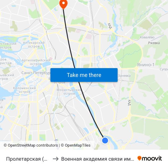 Пролетарская (Proletarskaya) to Военная академия связи имени С. М. Будённого map