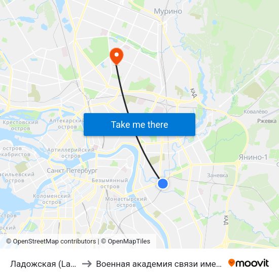 Ладожская (Ladozhskaya) to Военная академия связи имени С. М. Будённого map