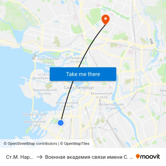 Ст.М. Нарвская to Военная академия связи имени С. М. Будённого map