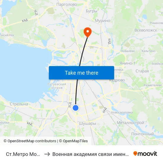 Ст.Метро Московская to Военная академия связи имени С. М. Будённого map