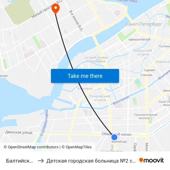 Балтийский Вокзал to Детская городская больница №2 святой Марии Магдалины map