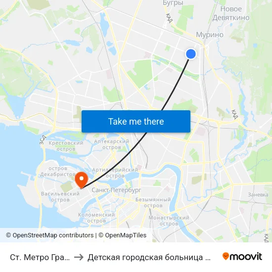 Ст. Метро Гражданский Пр. to Детская городская больница №2 святой Марии Магдалины map