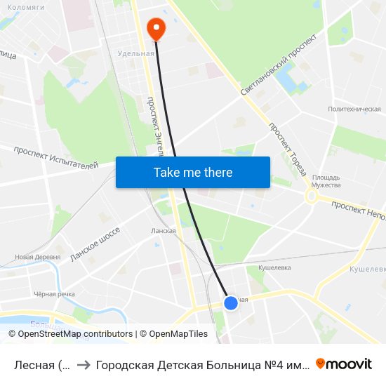 Лесная (Lesnaya) to Городская Детская Больница №4 имени Святой Ольги (филиал) map