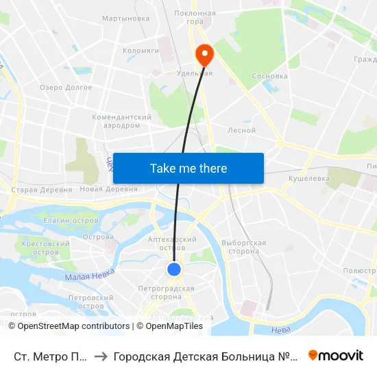 Ст. Метро Петроградская to Городская Детская Больница №4 имени Святой Ольги (филиал) map