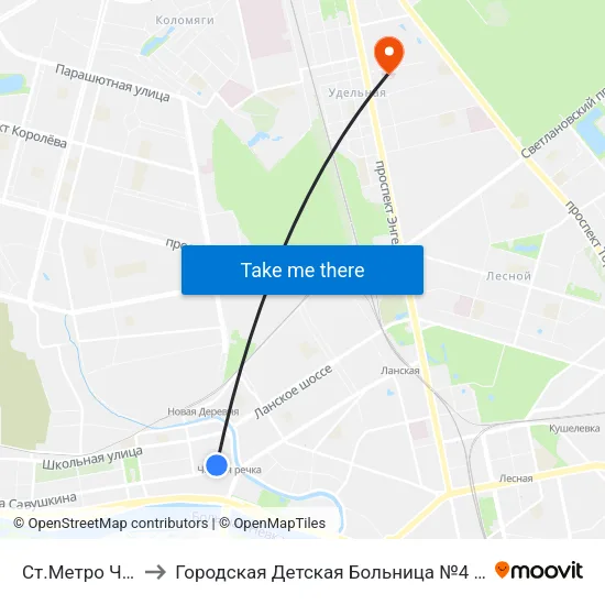 Ст.Метро Чёрная Речка to Городская Детская Больница №4 имени Святой Ольги (филиал) map