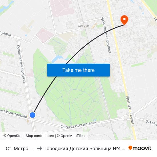 Ст. Метро Пионерская to Городская Детская Больница №4 имени Святой Ольги (филиал) map