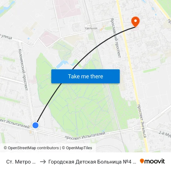 Ст. Метро Пионерская to Городская Детская Больница №4 имени Святой Ольги (филиал) map