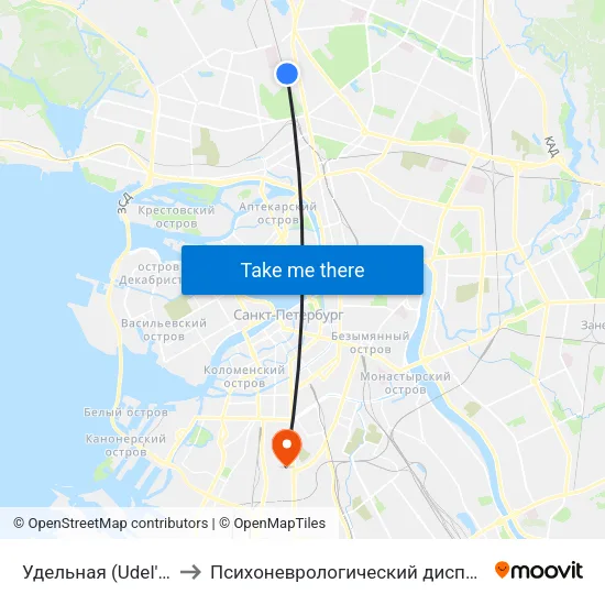 Удельная (Udel'Naya) to Психоневрологический диспансер №8 map