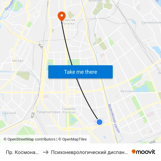 Пр. Космонавтов to Психоневрологический диспансер №8 map