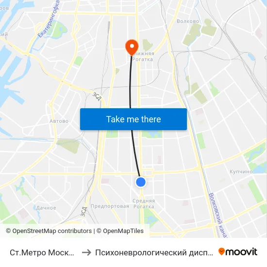 Ст.Метро Московская to Психоневрологический диспансер №8 map