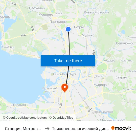 Станция Метро «Парнас» to Психоневрологический диспансер №8 map