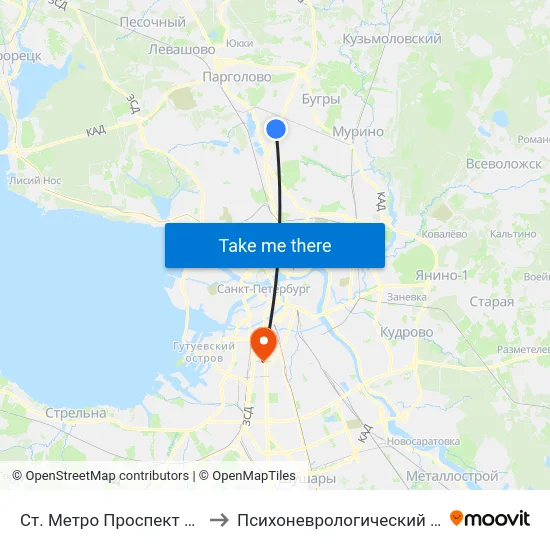 Ст. Метро Проспект Просвещения to Психоневрологический диспансер №8 map