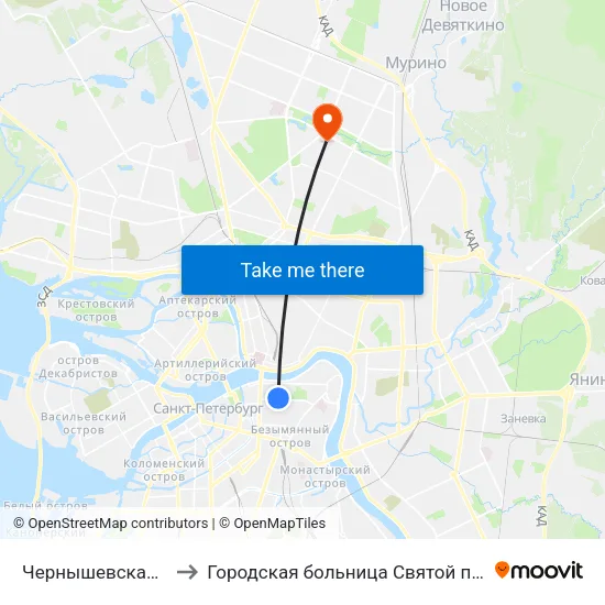 Чернышевская (Chernyshevskaya) to Городская больница Святой преподобной мученицы Елизаветы map