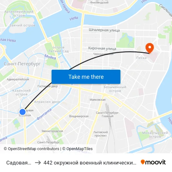 Садовая (Sadovaya) to 442 окружной военный клинический госпиталь имени З. П. Соловьева map