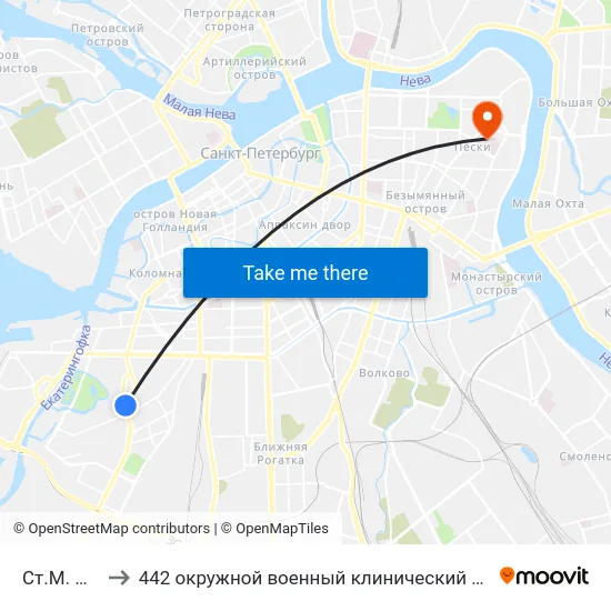 Ст.М. Нарвская to 442 окружной военный клинический госпиталь имени З. П. Соловьева map