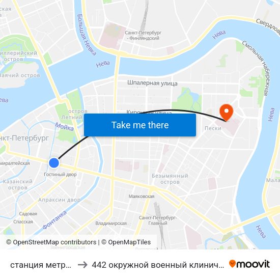 станция метро Невский Проспект to 442 окружной военный клинический госпиталь имени З. П. Соловьева map