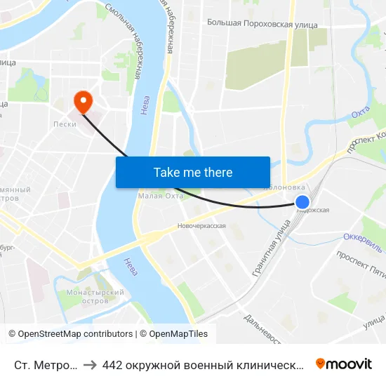 Ст. Метро Ладожская to 442 окружной военный клинический госпиталь имени З. П. Соловьева map