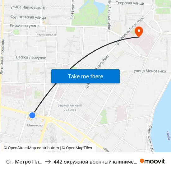 Ст. Метро Площадь Восстания to 442 окружной военный клинический госпиталь имени З. П. Соловьева map