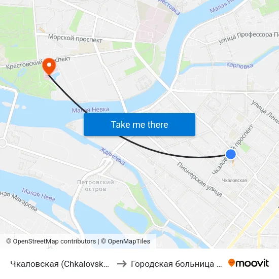 Чкаловская (Chkalovskaya) to Городская больница №9 map