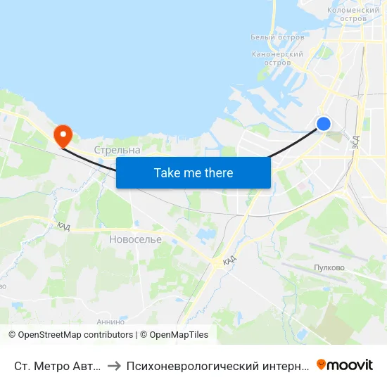 Ст. Метро Автово to Психоневрологический интернат №2 map