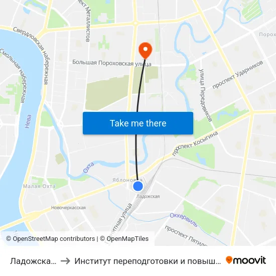 Ладожская (Ladozhskaya) to Институт переподготовки и повышения квалификации сотрудников ФСБ России map