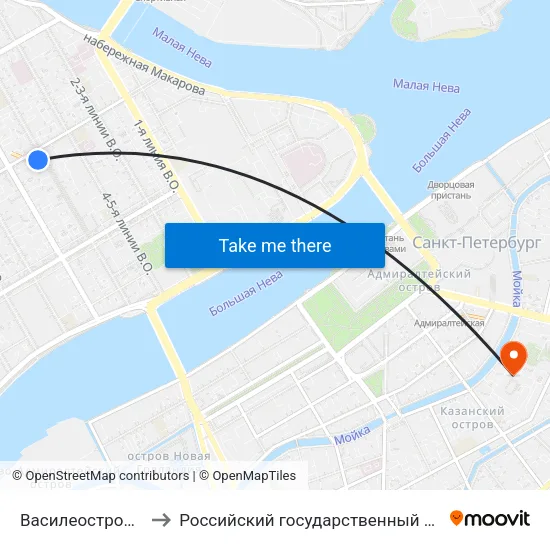 Василеостровская (Vasileostrovskaya) to Российский государственный педагогический университет имени А. И. Герцена map