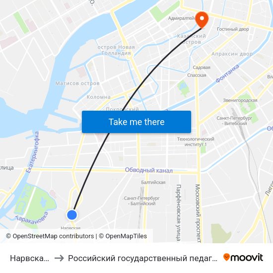 Нарвская (Narvskaya) to Российский государственный педагогический университет имени А. И. Герцена map