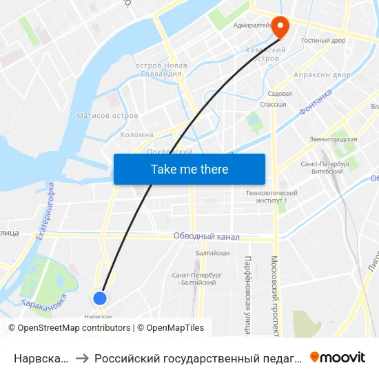 Нарвская (Narvskaya) to Российский государственный педагогический университет имени А. И. Герцена map