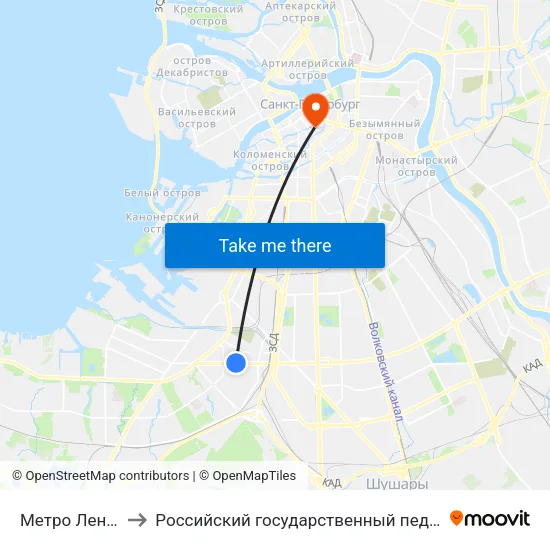 Метро Ленинский Проспект to Российский государственный педагогический университет имени А. И. Герцена map